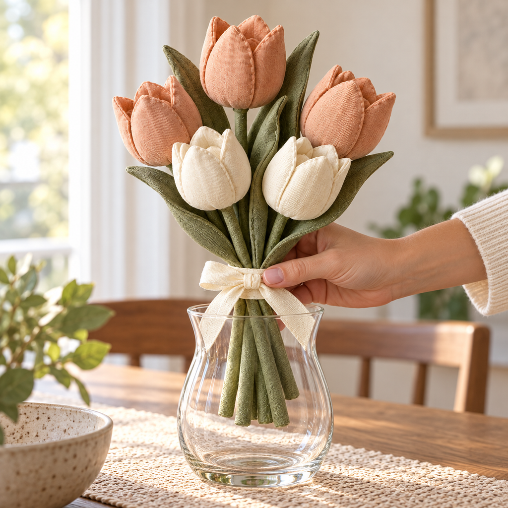 Fabric Tulip Bouquet for Home Decor