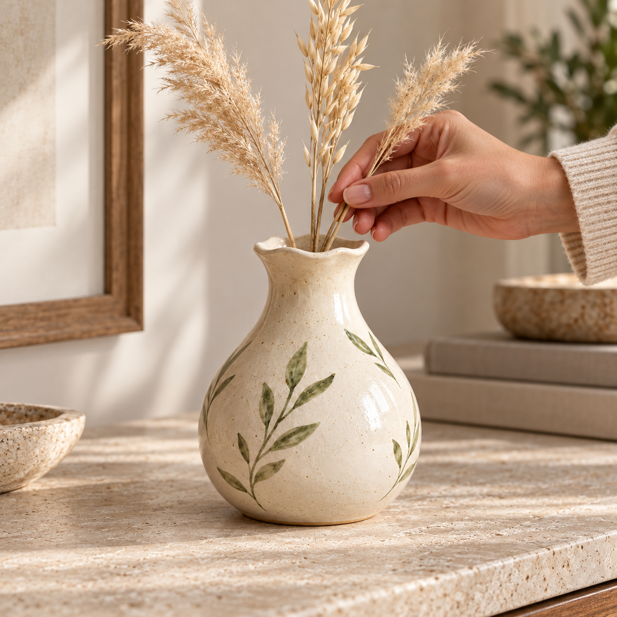 Leaf-Pattern Vase for Dried Stems
