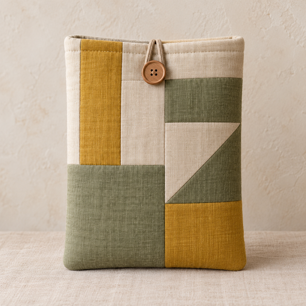 Patchwork Book Sleeve with Button-and-Loop Closure