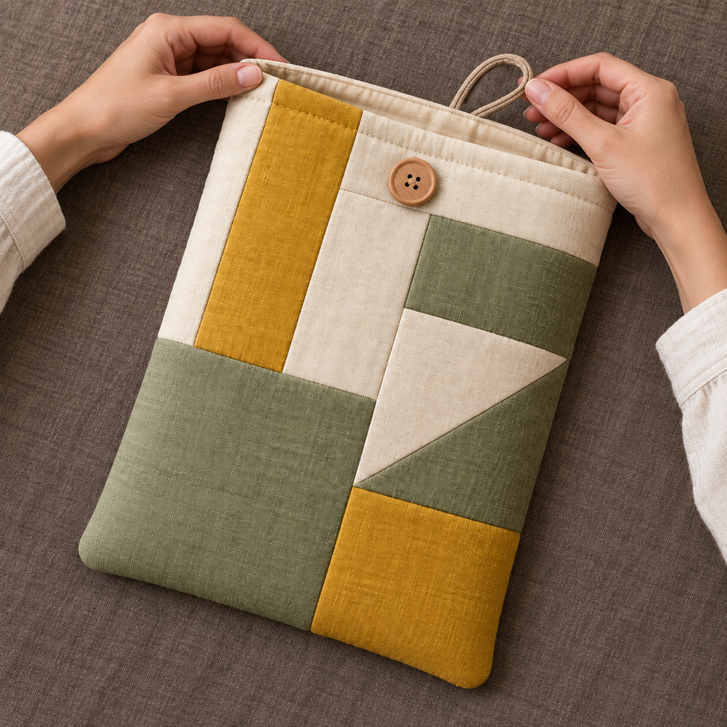 Patchwork Book Sleeve with Button-and-Loop Closure