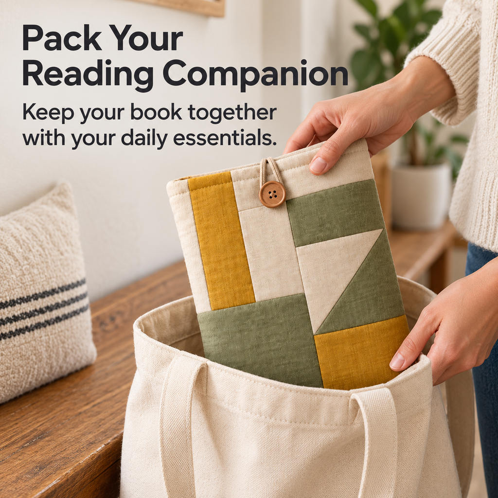 Patchwork Book Sleeve with Button-and-Loop Closure
